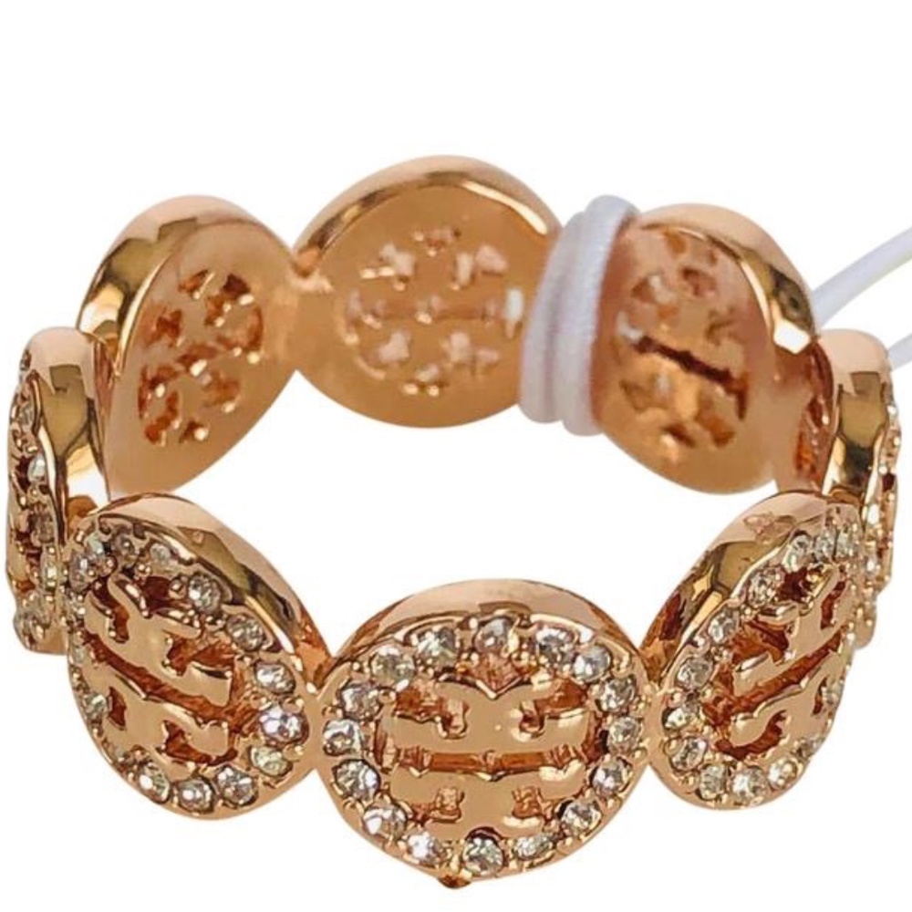 NWT Tory Burch Miller Swarovski Crystal Pave Ring Rose Gold Rtl $215